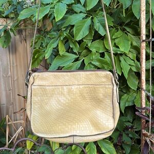 Patricia Nash Distressed Woven Leather Yellow Crossbody Bag